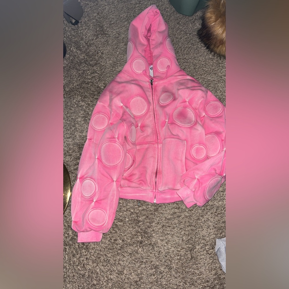 BADSON Pink Circle Pattern Zip-Up Hoodie